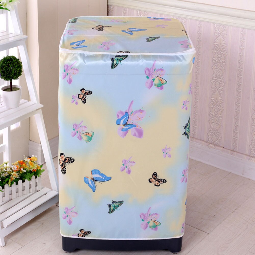Washing Machine Cover Waterproof Front Loading Zipper Case Floral Printed Easy To Clean Home Dust Proof Accessory Decoration: White Butterfly