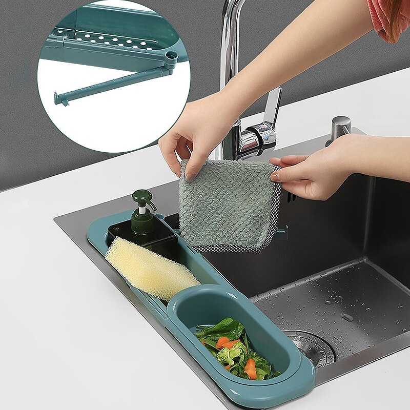 Teleskop Sink Drain Korb Küche Werkzeug Lagerung Regal Multifunktionale Waschbecken Filter Kunststoff Küche Ablassen Sieb Obst Halter