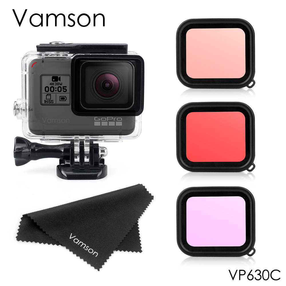 Vamson 45M Duiken Waterdichte Behuizing Case + Dive Kleur Lens Filter Kit voor GoPro Hero 8 7 Zwart 6 5 Camera Accessoires VP630C