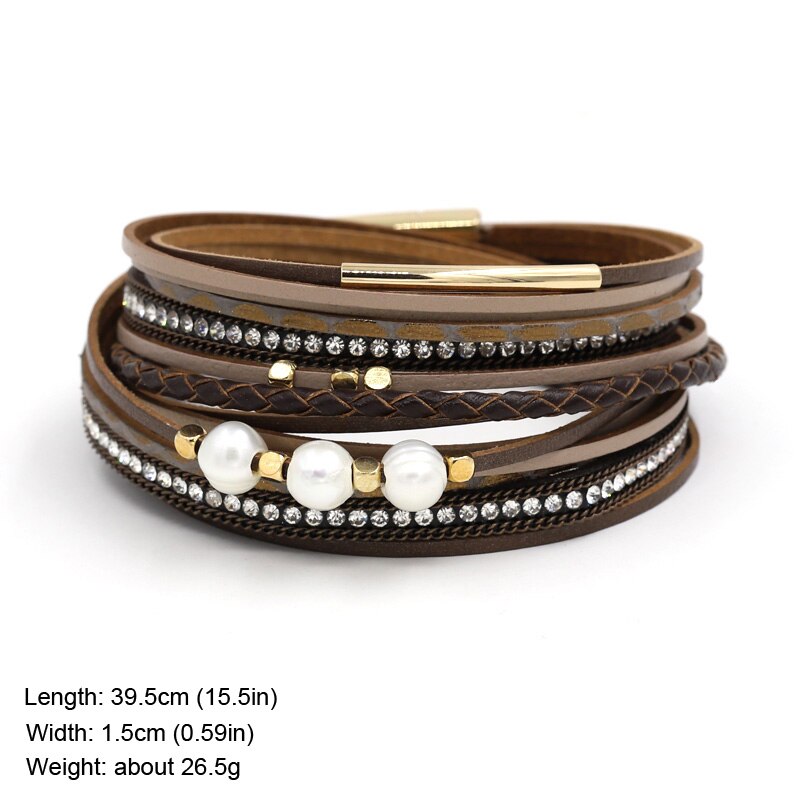 Vonnor Lederen Armbanden Voor Vrouwen Boho Sieraden Charm Natuursteen Kwastje Wrap Armband Vrouwelijke