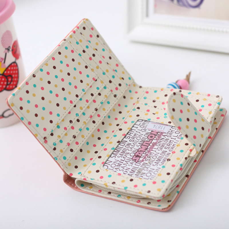 Women Small Wallet Cartoon Dots Cute Coin Purse Hasp Card Holder Womens Wallets and Purses Female Wallets Famous Brand