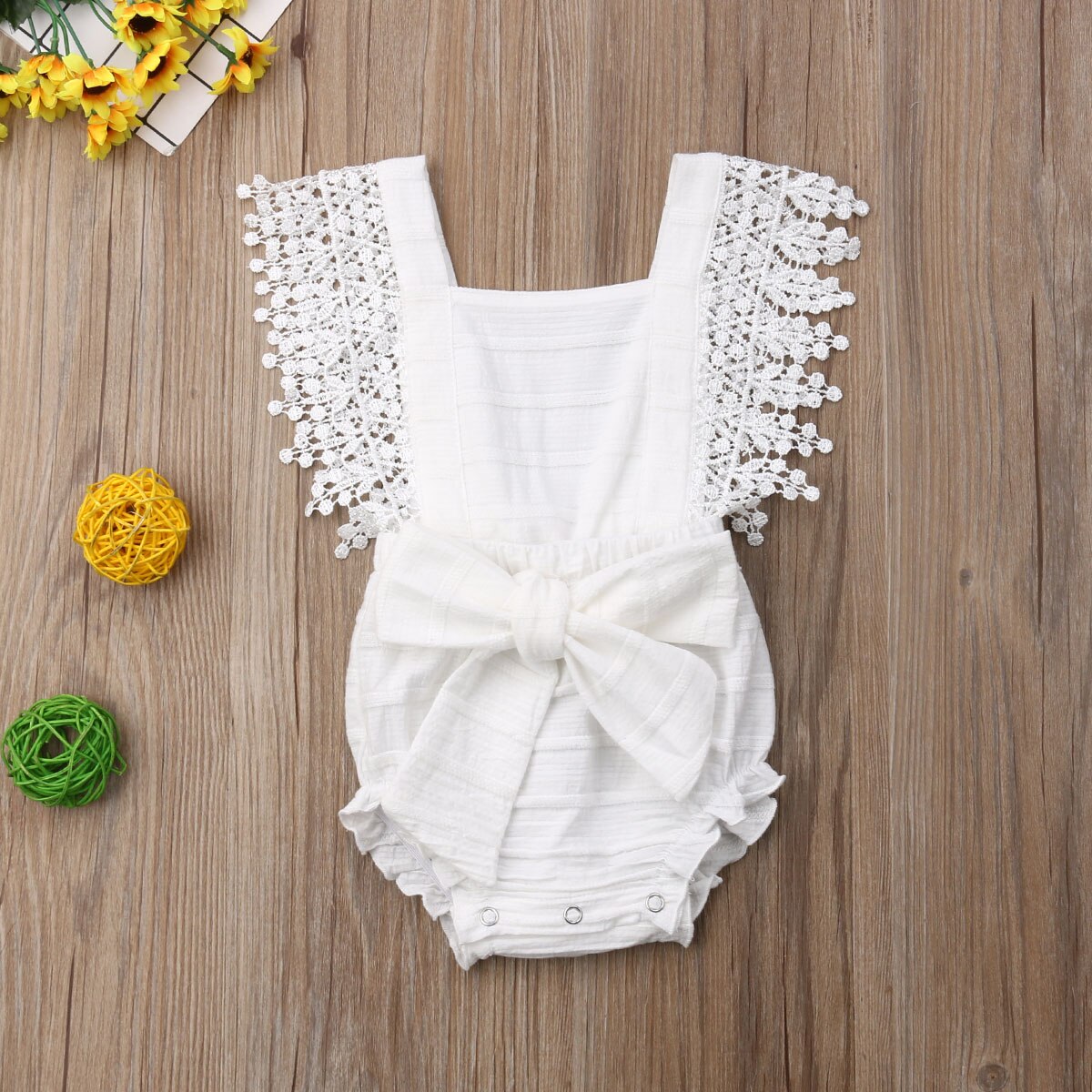 0-18M Nieuw Zomer Mooie Peuter Baby Meisjes Jongens Romper Lace Mouwen Effen Strik Jumpsuits Kleding