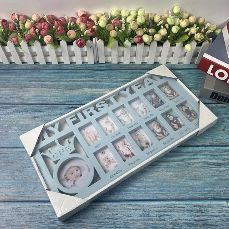 My First Year Baby Keepsake Frame for Photo Memories 0-12 Months Pictures First Year Milestone Photo Frame Souvenirs