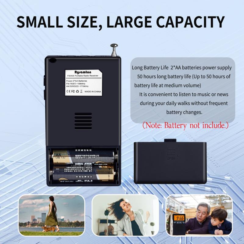 Mini AM/FM Dual Band Radio Portable Stereo Radios Clock Alarm Speaker Radio Lcd Display with Headphones