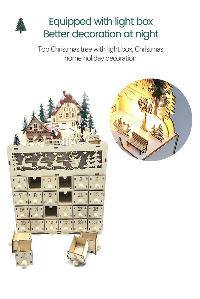 Christmas Wooden Advent Calendar Countdown Decoration 24 Day Countdown Calendar With LED Light Wood Desk Ornaments