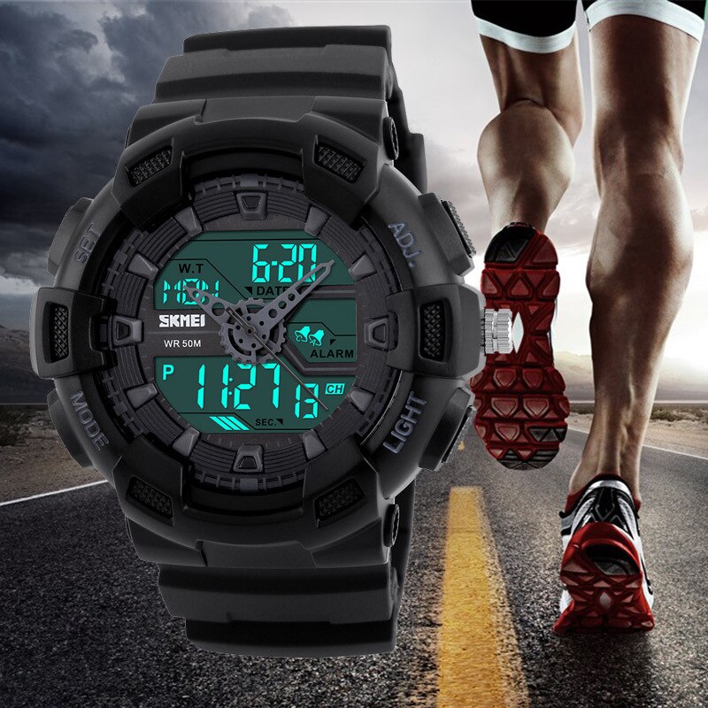 SKMEI 1189 Men Sport Digital Wristwatches Chronograph Alarm Clock Outdoor Full Black Dual Time Display Watches