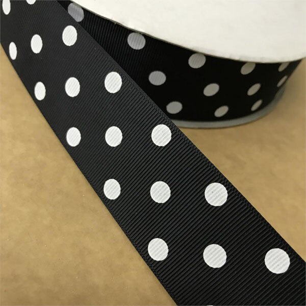 1.5 inch 38mm 4cm stippen grosgrain lint milieuvriendelijk polyester stof bedrukt met witte stippen voor hoofdband lint strik accessoire: Zwart