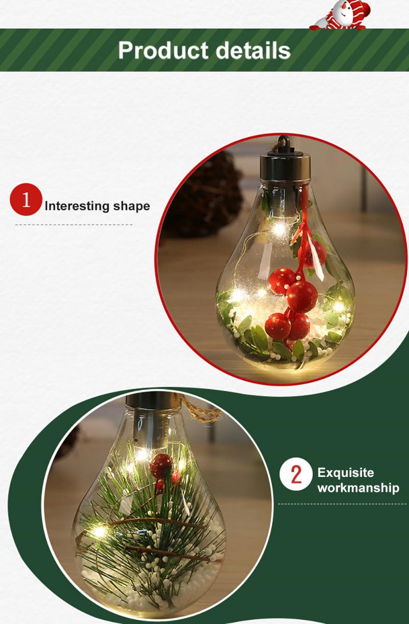 Christmas Tree Decoration Pendant Plastic Bulb Ball Warm White LED Light Transparent Christmas Cute Ornament