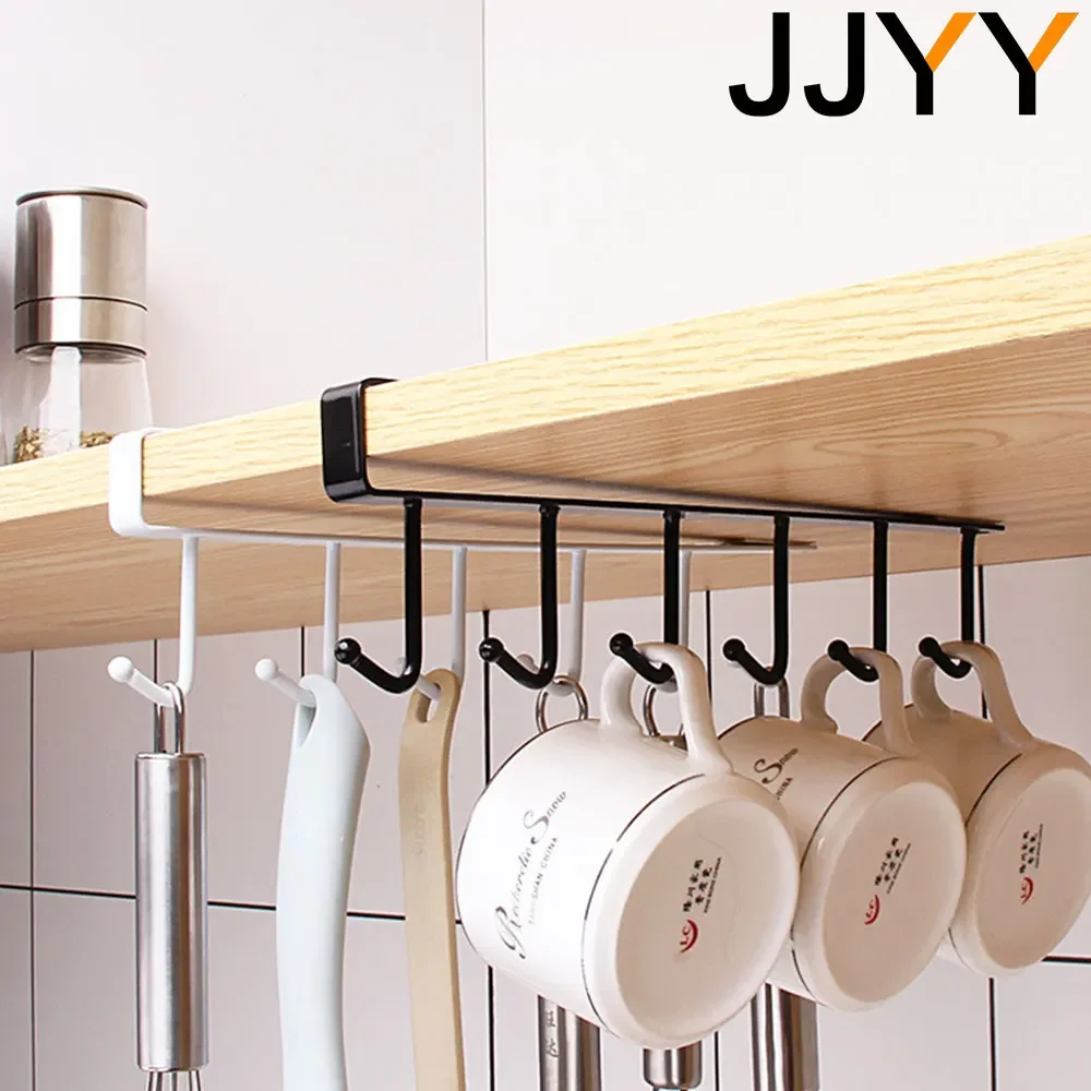 JJYY Kitchen Cabinets Ceiling Storage Hooks with 6 Hooks Table Cabinet Organizer Hanger Organizer Kitchen Hanging Tools