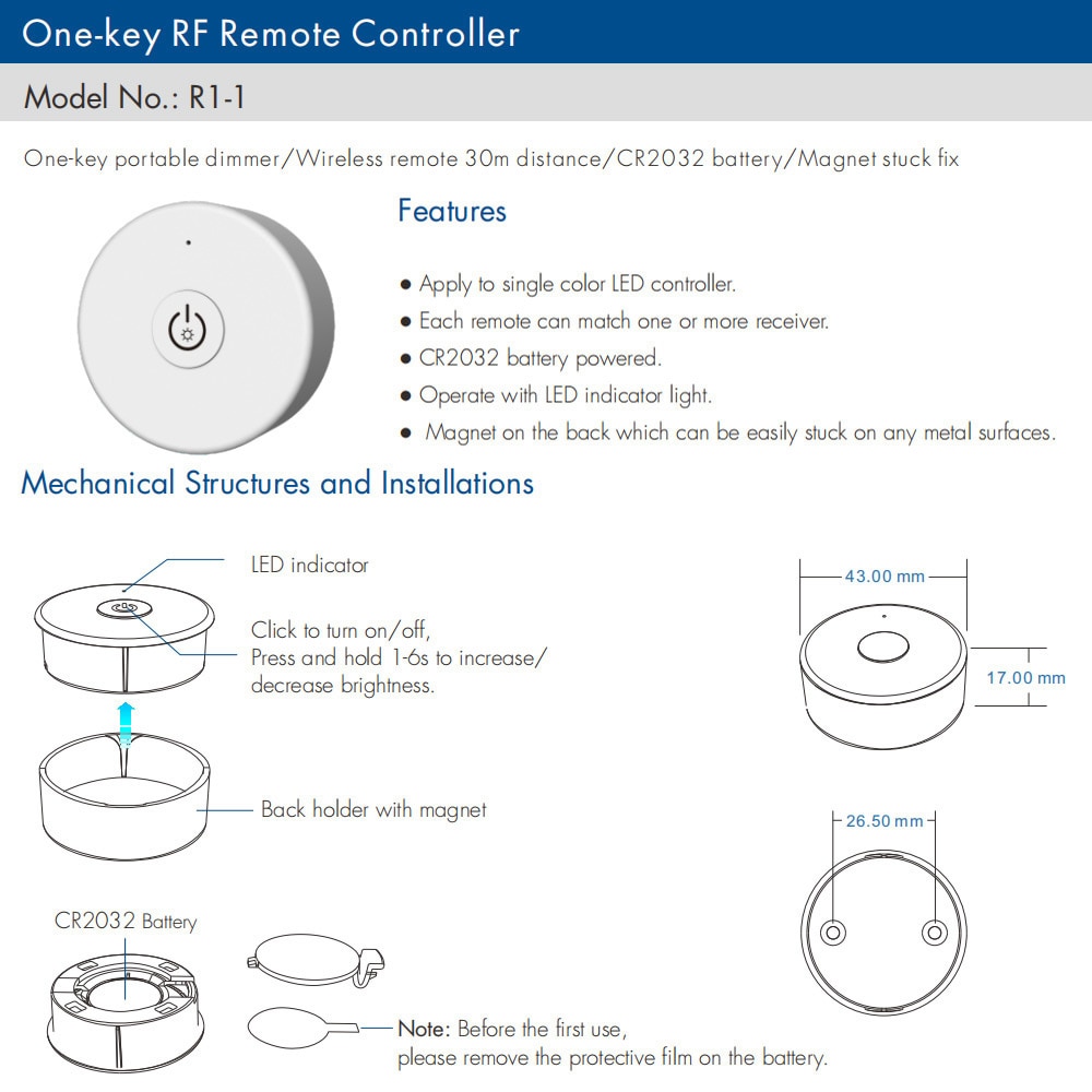 Triac LED Dimmer 220V EU 230V 110V AC Wireless RF Dimmable Push Switch with 2.4G Remote Dimmer for LED Lamp 220V Bulb S1-B