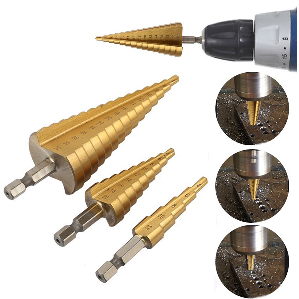 HSS Titanium Coated Step Drill Bit Drilling Power Tools for Metal High Speed Steel Wood Hole Cutter Cone Drill 4-12 4-20 4-32 Mm