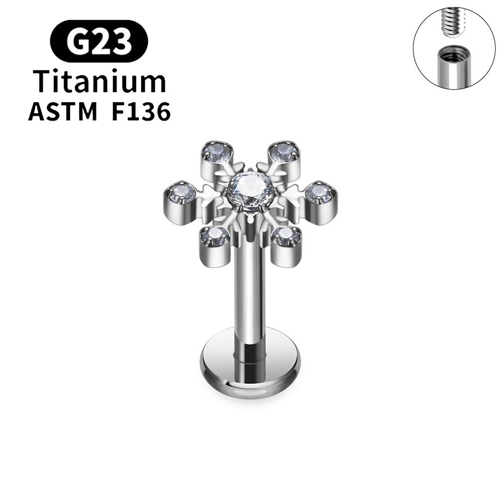 G23 Titanium Sneeuwvlok Kers Hartvorm Platte Achterkant Stud Oorbel 16G CZ Oor Tragus Kraakbeen Helix Conch Kwab piercing Sieraden: Black / Rose Goud Kleur