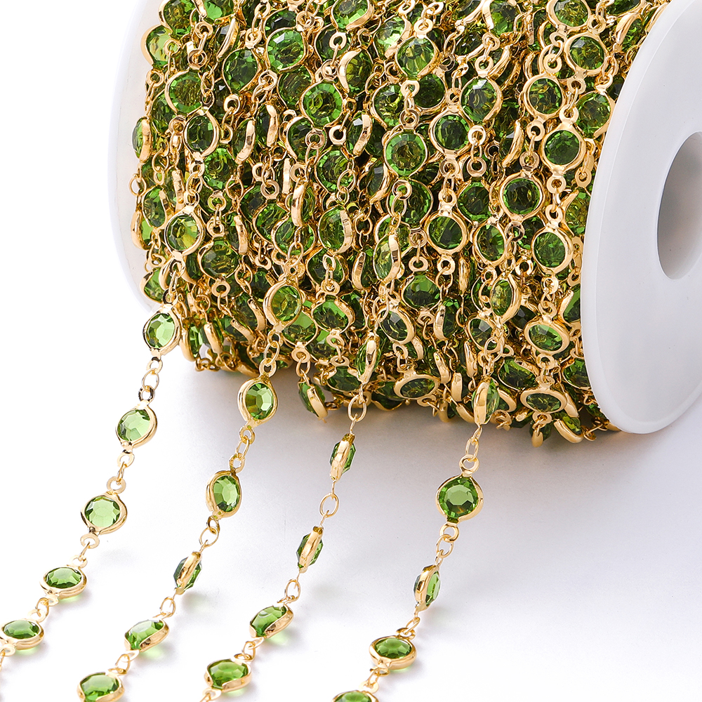 1 metro/rollo de cuentas de cristal coloridas de 6mm, cadena con cuentas de cristal, collar de oro KC, accesorios de cadena para manualidades para hacer joyería DIY