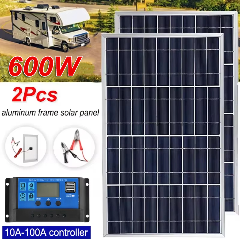 Outdoor Zonnepaneel 600W 12V Polykristallijne USB Power Draagbare Oplaadbare Zonnecel Zonnegenerator voor Home Verlichting Kamp