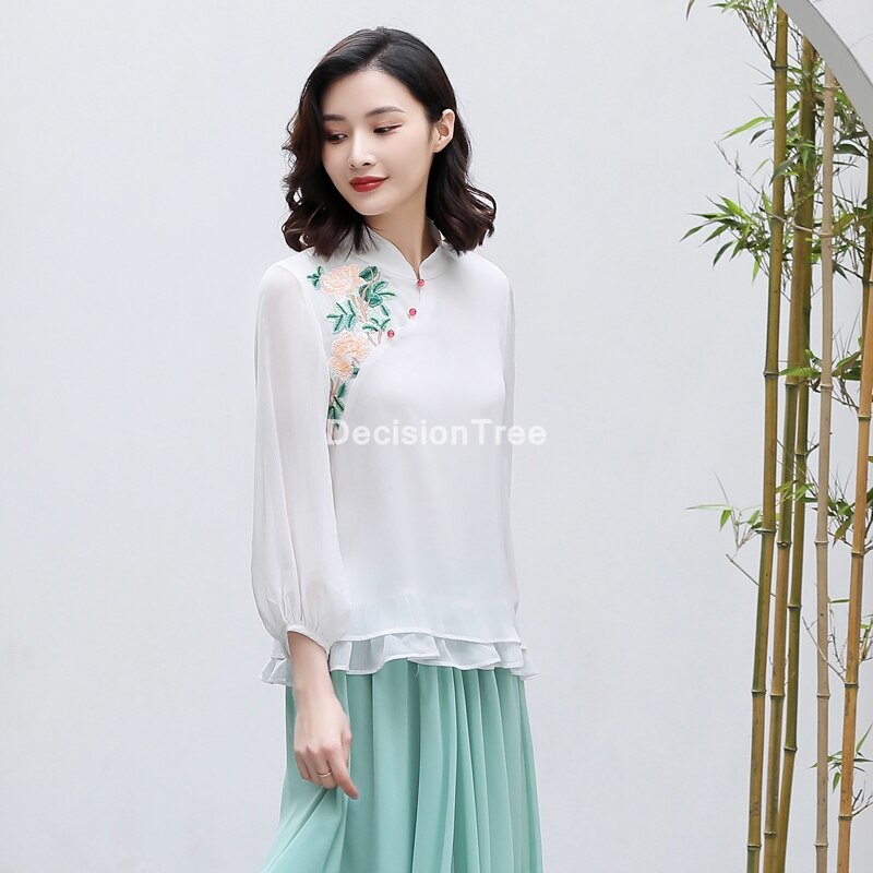 chinesische traditionelle oben qipao hemd frau cheongsam stil hemd chinesische bluse traditionelle chinesische kleidung für frauen: Farbe2 / XXL