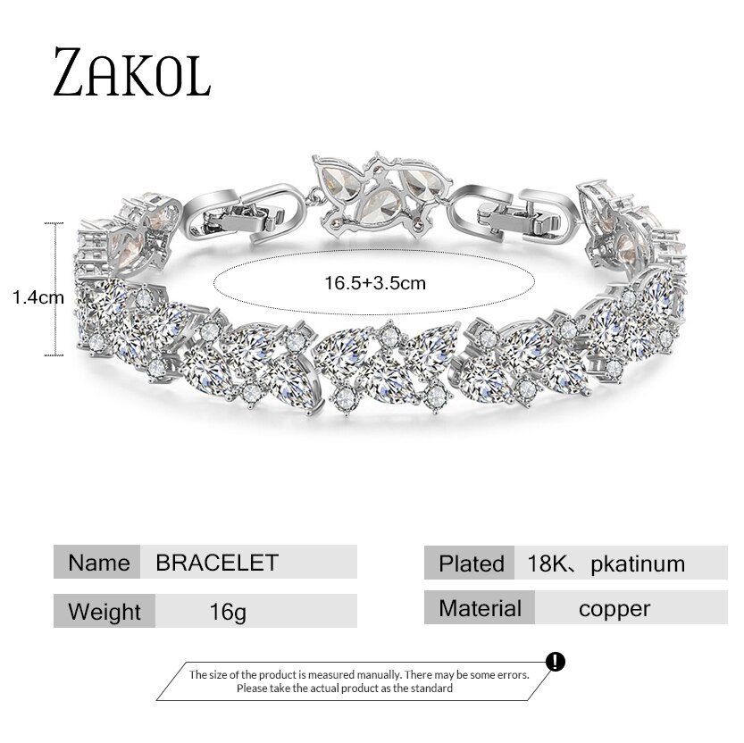 ZAKOL Shiny Cubic Zirconia Women Bracelets Bangles for Brides CZ Leaf Engagement Wedding Jewelry FSBP2104