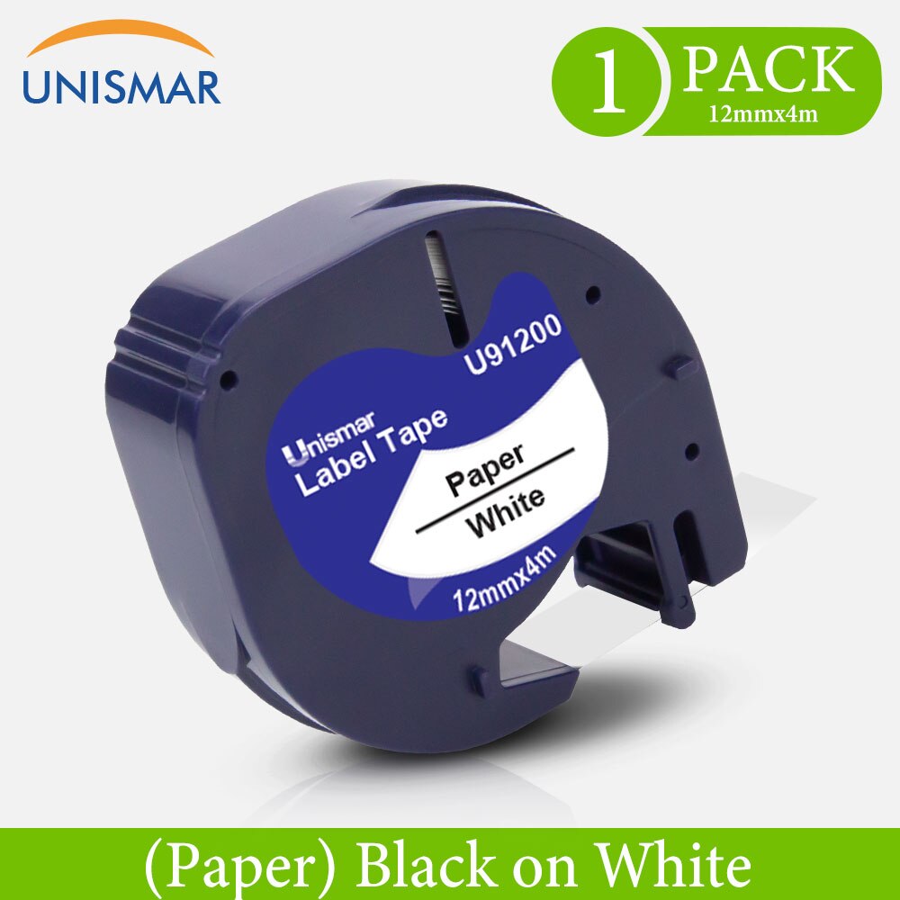 Unismar 1/2 "preto em fita de etiqueta de plástico transparente 12267 16951 16952 compatível para dymo lt etiqueta maker LT-100H plus LT-110T QX-50: Black on White Paper