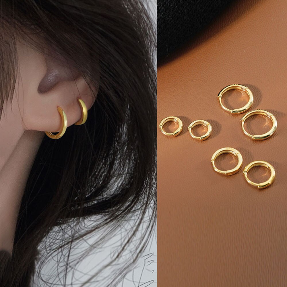 1 Pair Minimalist Small Hoop Earrings For Women Gold Tiny Round Earrings Huggie Earrings 6mm/8mm/10mm/12mm