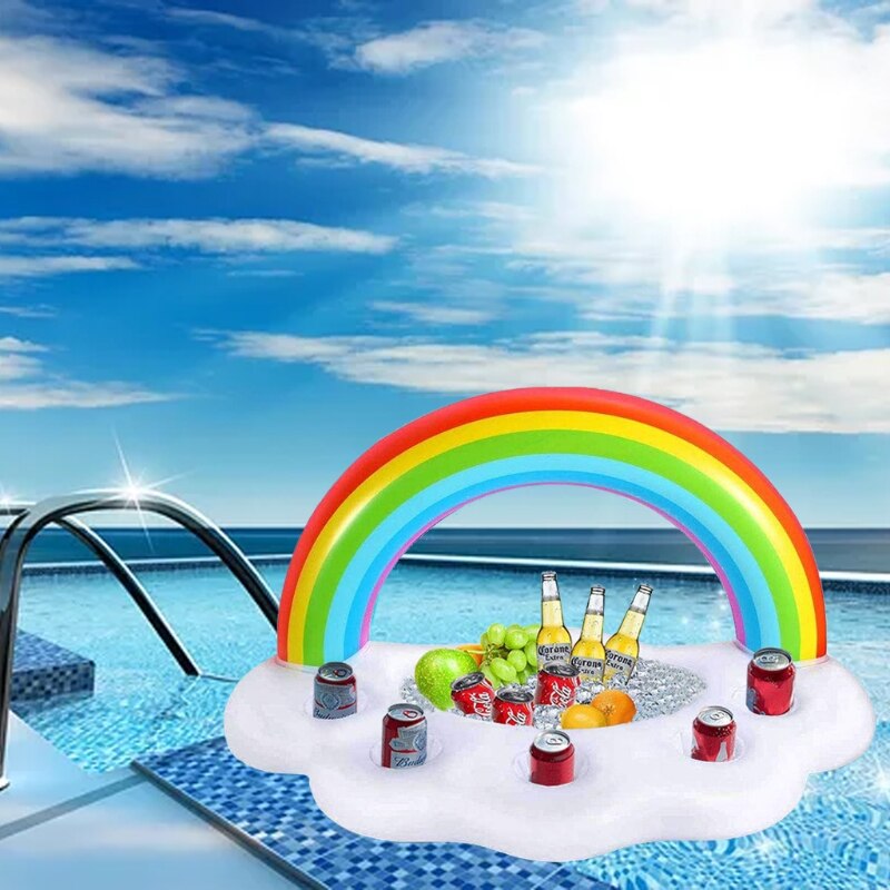 35inch Swimming Pool Floating Holder Inflatable Pool Float Table Outdoor Water Play Supplies Rainbow Pool Drink Holder