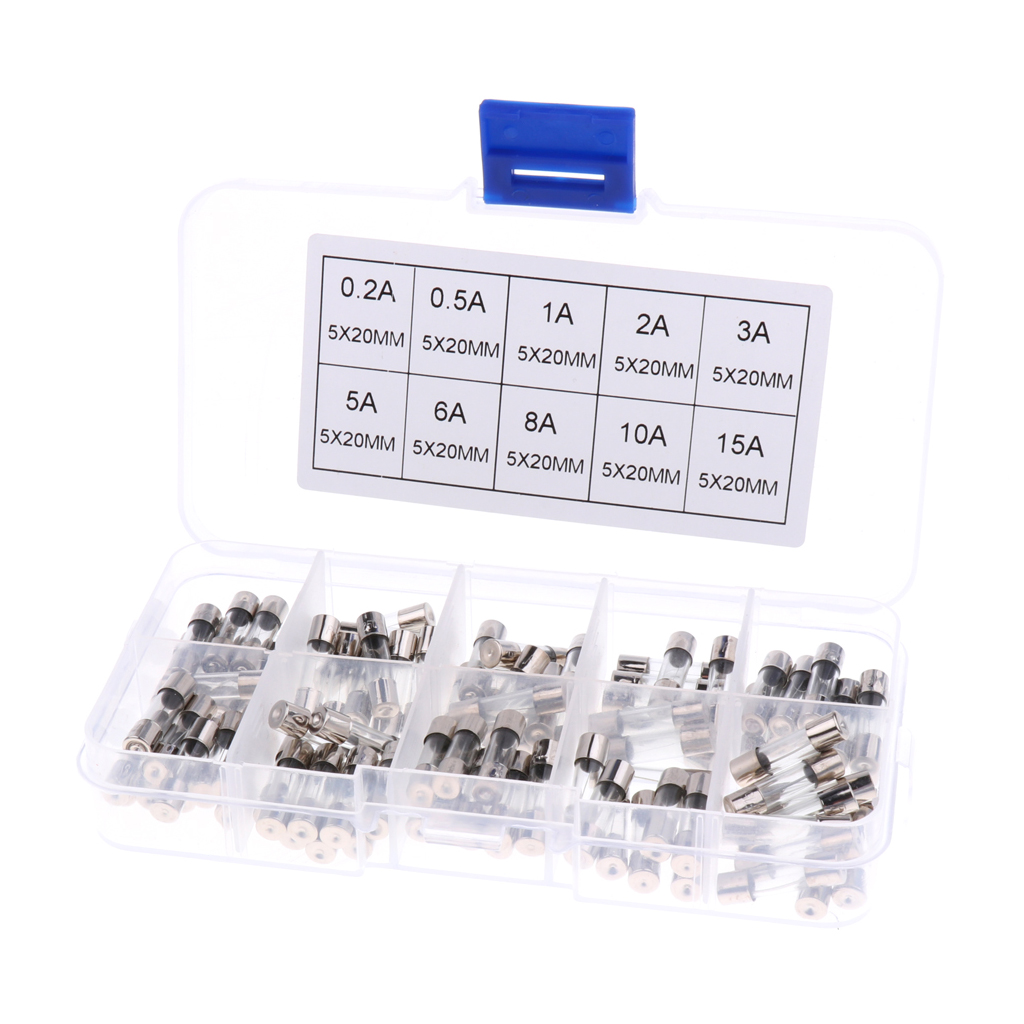 100 Pieces 5mmx20mm Quick Fast Blow Glass Assorted Fuse Amp 0.2A-15A