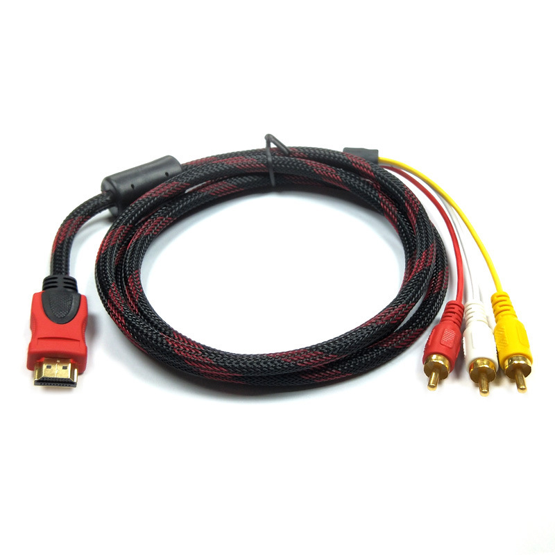 Cable AV de Audio y vídeo de 1,5 m compatible con HDMI macho a 3 adaptador RCA componente convertidor estéreo para TV HDTV DV DVD PC