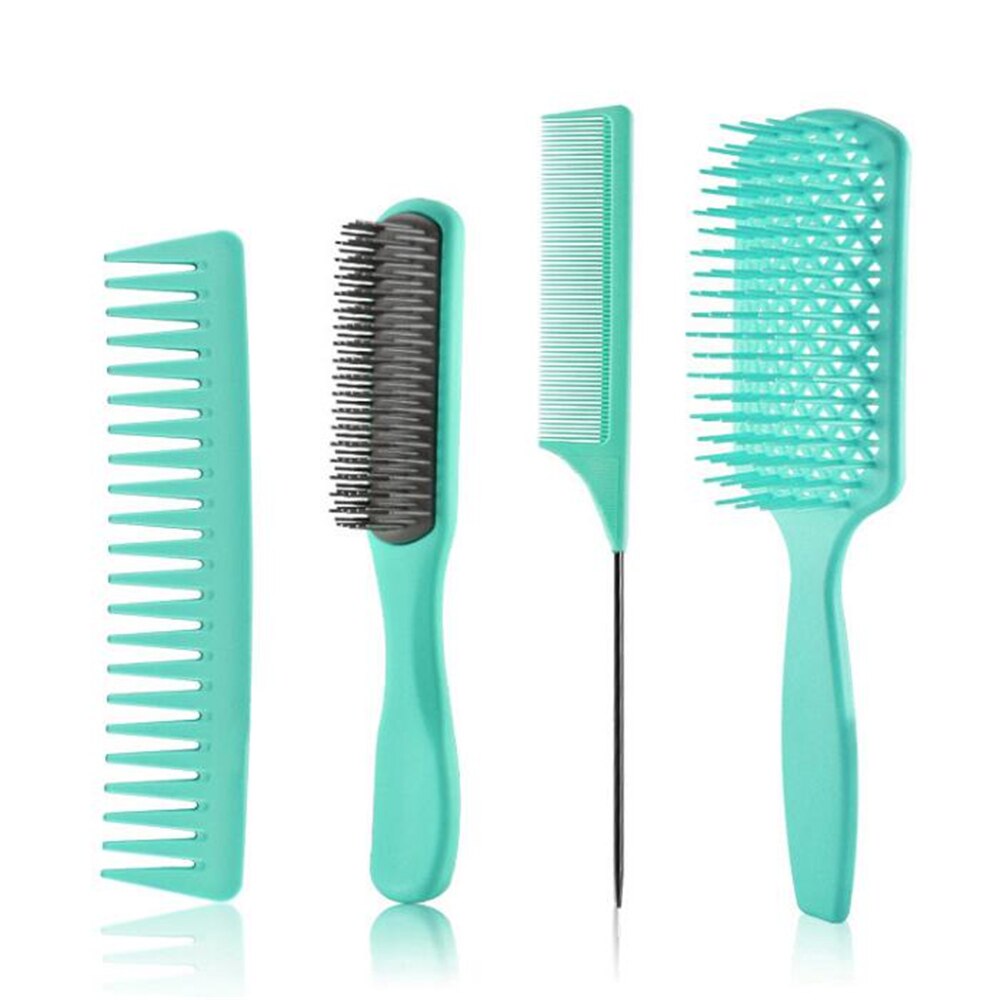 4 Stks/set Professionele Kappers Combs Detangling Hair Borstel Haar Kam Snijden Massage Kapper Gereedschap Salon Accessoires: Green