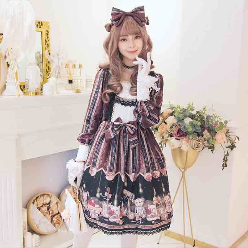 Steampunk vintage langærmet lolita kjole japansk op lolita kjole kvinder sommer jsk lolita kjole til kvinder plus str.