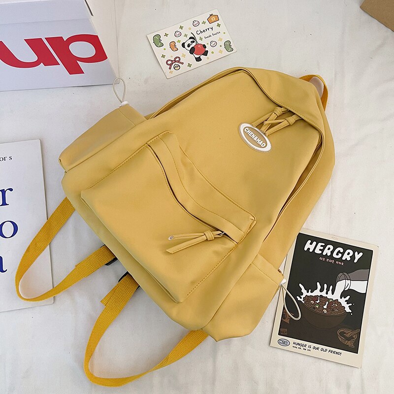 Kobiety plecak nastoletnie dziewczyny Kawaii nylon tornister kobiet student torba na ramię tornister koreańnarty styl stałe Bagpack książka Mochila: żółty / nie pendant