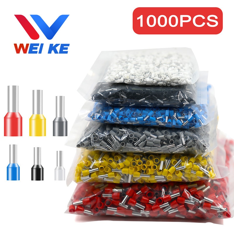 1000PCS/ Pack E0508 E7508 E1008 E1508 Electrical Wire Connectors Insulated Cold Pressed Terminal Ferrules Tubular Crimp Termin
