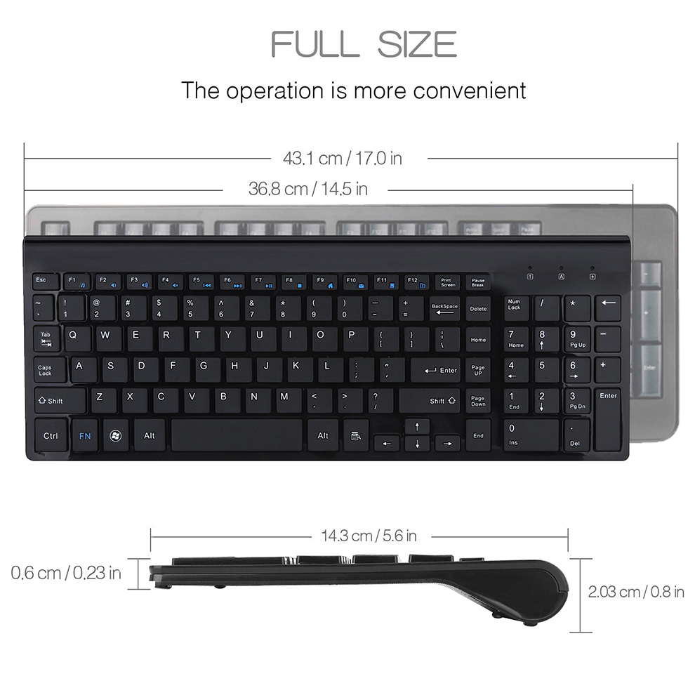 Seenda 2.4g trådløst lydløst tastatur musekam russisk/spansk tastatursæt i fuld størrelse til notebook bærbar stationær pc