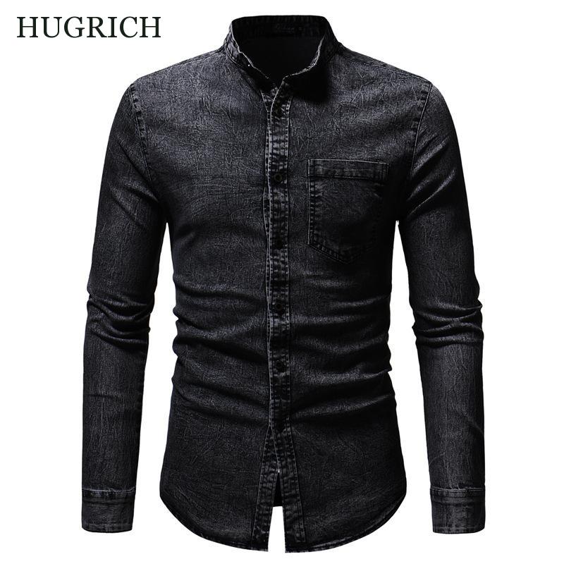 Dongeriskjorte herre fritidsskjorte slim fit langermet denimskjorte dongerijakke pluss størrelse m -3xl