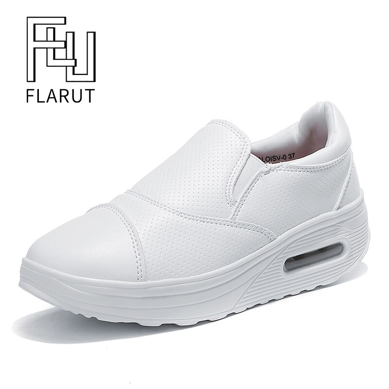 Waterproof Leather Platform Sneakers Women Air Cushion Swing Shoes White Nurse Shoes Slip-resistant Plus Size 42 Fitness Shoes