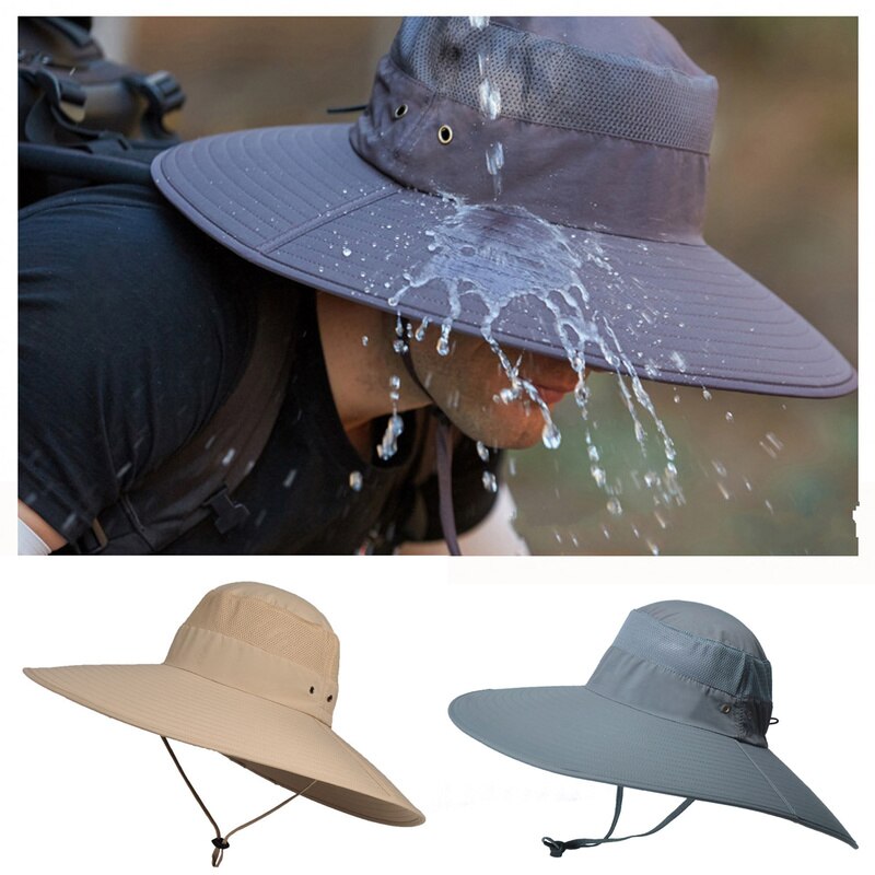 Sombrero de pescador de ala ancha y grande para hombre y mujer, gorra de pescador de 15CM, resistente al agua, unicolor, para pescar, deportes, senderismo, gorros de Montañismo