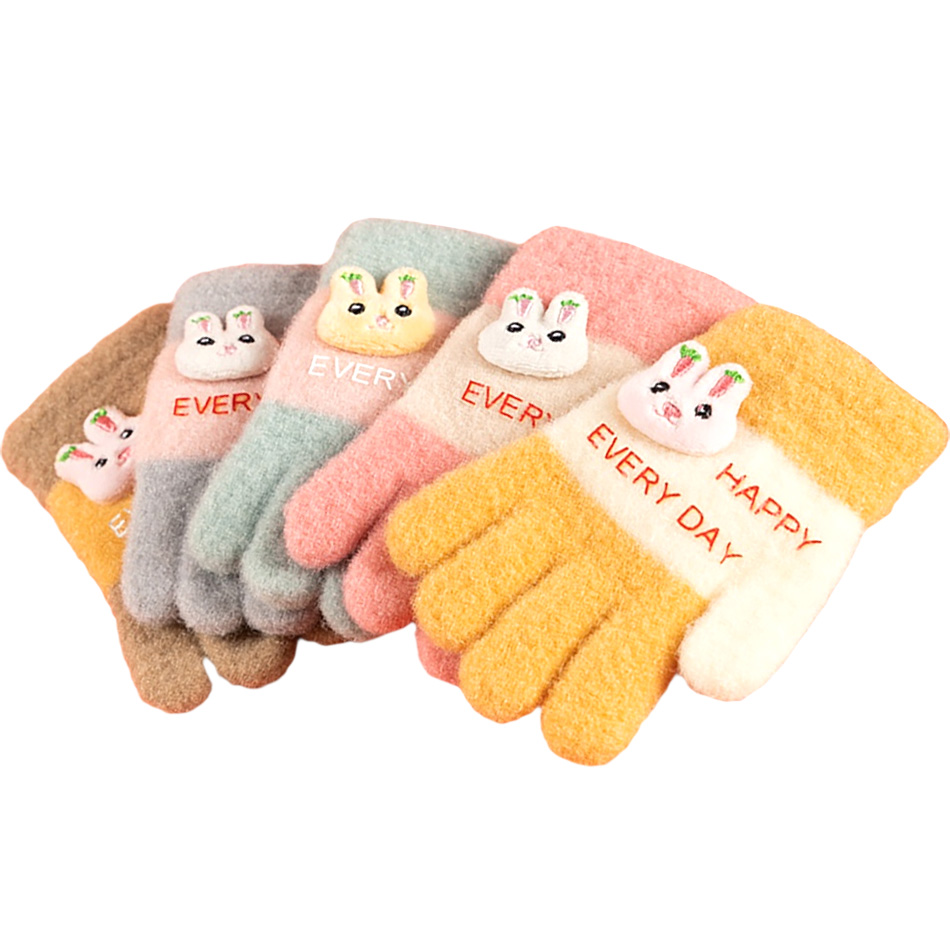 Guantes de lana para niña pequeña, manoplas de nieve para niño feliz todos los días, manoplas de dedos completos de conejo de invierno, accesorios para bebé de 3 a 5 años