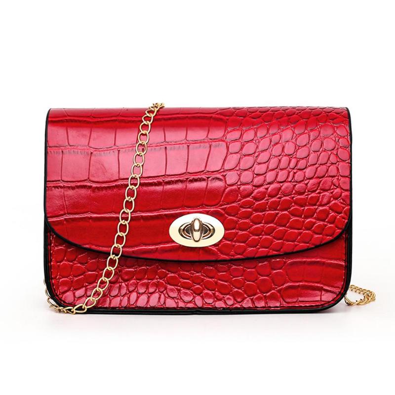 Simples jacaré de couro de crocodilo mini pequena mulher crossbody saco corrente mensageiro bolsa de ombro bolsas femininas: Vermelho