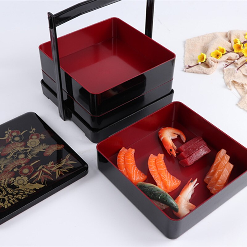 Three layers Japanese sushi box lunch box picnic snack box fast food packages bento Box Snack Packaging Box Candy Lunch Box