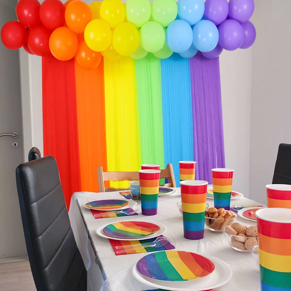 45pcs Rainbow Balloon Arch Kit Birthday Party Decoration Rainbow Crepe Paper Streamer Latex Balloon Baby Shower Supplies