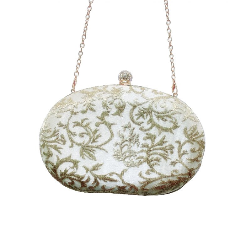 Damen-clutch, bestickte ovale schultertasche mit kette, retro-vintage-clutch, trendige tasche für hochzeiten und partys