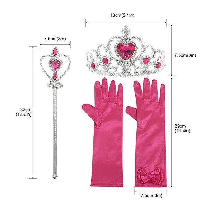 7pcs/lot Princess Elza Dress Up Accessories Girls Toys Crown Necklace Ring Earring Wand Gloves Kids Jewelry Set