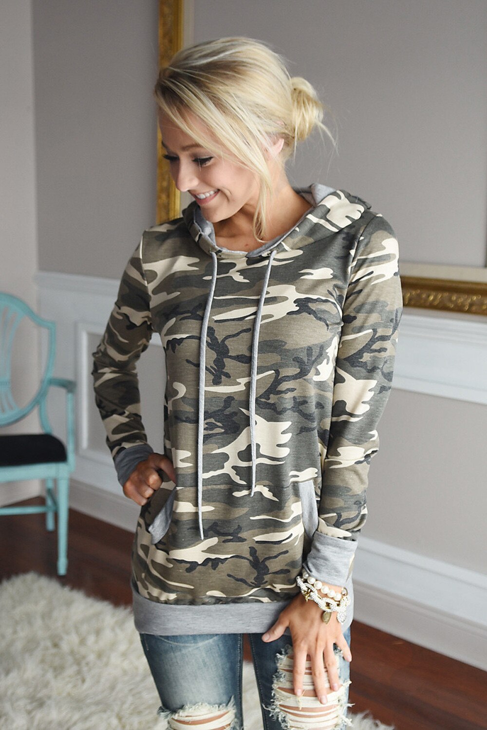 Dames camouflage print hoodie met zak capuchon trui tops dames sweatshirt moletom feminino