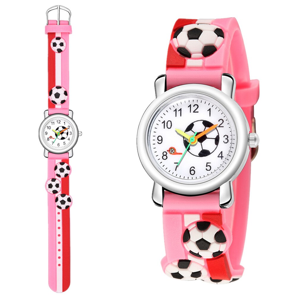 10 unids/lote de relojes de fútbol 3D para niños y estudiantes, reloj de pulsera de cuarzo informal, deportivo, para niños y niñas: Pink