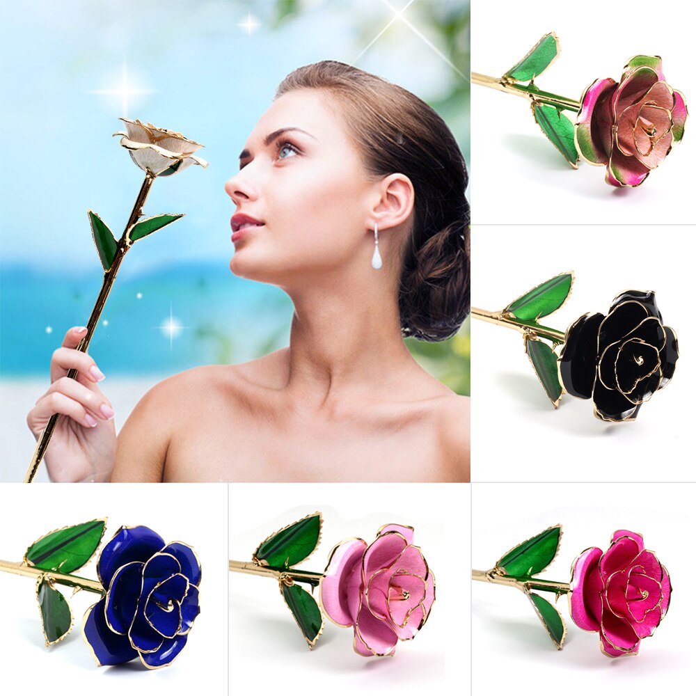 24k Gold Dipped Rose Flower Artificial Flowers Eternal Rose with Stand Forever Love In Box Birthday for Girls