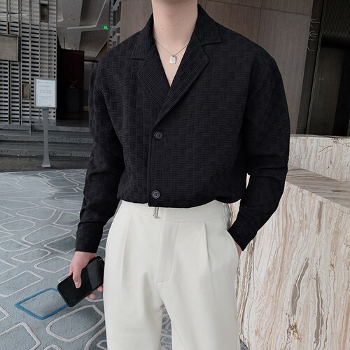 Chemise à manches longues pour homme, style japonais, Streetwear, Chic, , ample, décontracté, Vintage, bureau: Black / L