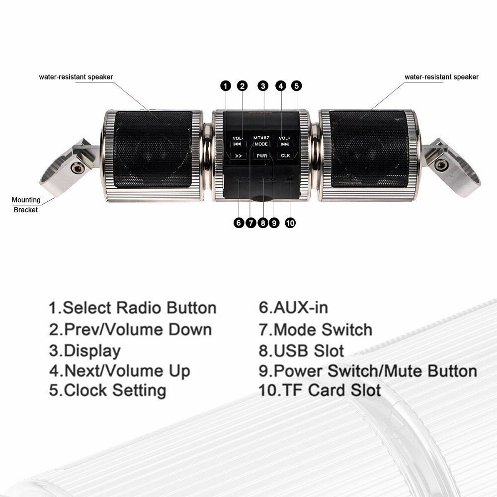 Black Radio System Stereo Handlebar Speaker Waterproof Bluetooth Motorcycle MP3 FM Radio Player Stereo Speakers