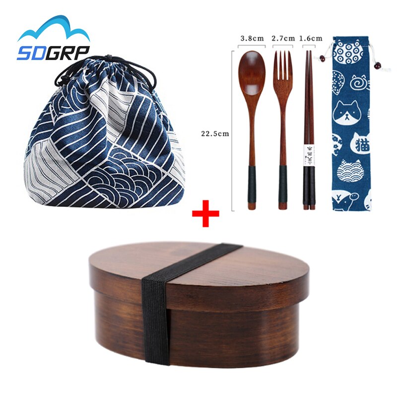 Juego de fiambrera de madera, cajas japonesas Bento, Kit de vajilla de Picnic para la escuela, contenedor de comida, caja de Sushi con vajilla, fiambrera