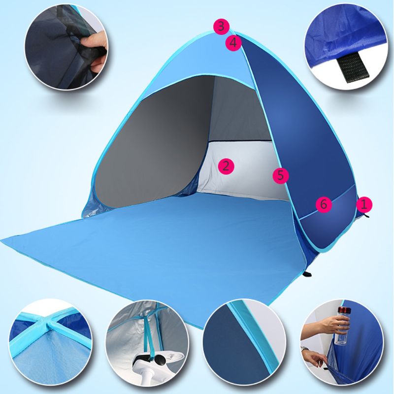Upgrade strandtent, uv-zonwering, waterdicht, lichtgewicht strandzonwering, luifel, cabana, strandtenten, geschikt voor 2-3 personen