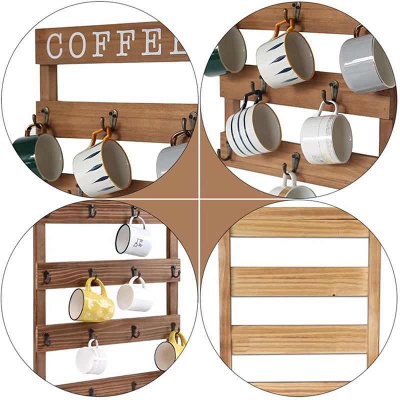Support mural en bois pour tasses à café, thé et eau, à suspendre, présentoir pour tasses