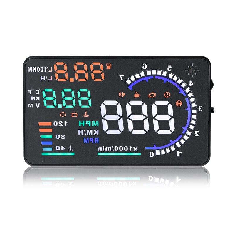 Multi Colour 5.5 "A8 Auto HUD Head Up Display Voorruit Projector Speeding Waarschuwing Brandstof OBD-II en EOBD Snelheidsmeters