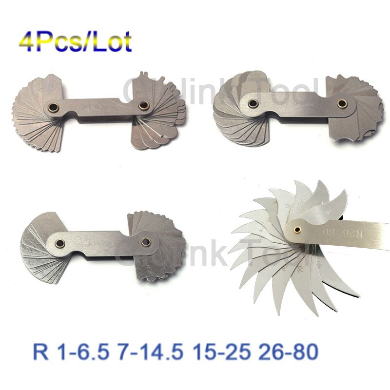 4 Pcs Radius Gauges Set R0.3-1.5/R1-7mm/R7.5-15mm/R15.5-25mm Stainless Steel R1-6.5 7-14.5 15-25 26-80 Concave Convex arc tools: Default Title