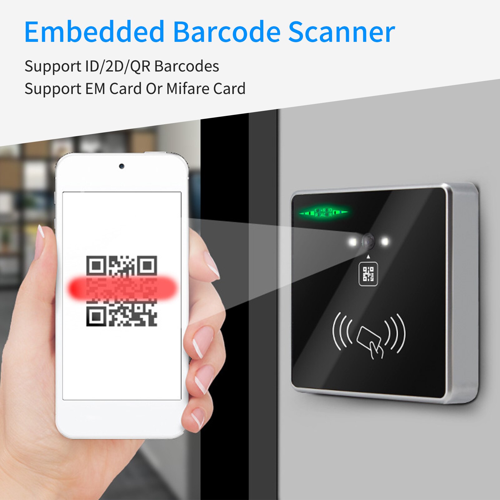 Embedded 1D 2D Barcode Scanner Qr Bar Code Rfid Kaartlezer Wiegand Verbinding Self-Inductie Voor Gate Machine Tickets controleren